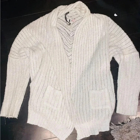 PINK ROSE OPEN TEXTURED IVORY CARDIGAN WITH POCKETS VERY SOFT RELAXED FIT - Picture 1 of 9
